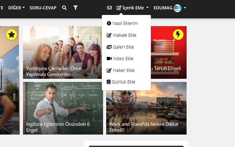 1. Yeni İçerik eklemek için ilk adım, EDUMAG'a giriş yapın!