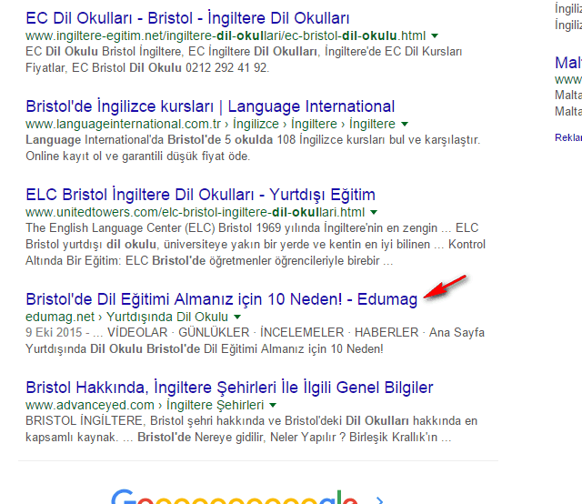 2. Google arama sonuçlarında görünen en önemli şey başlığınızdır!